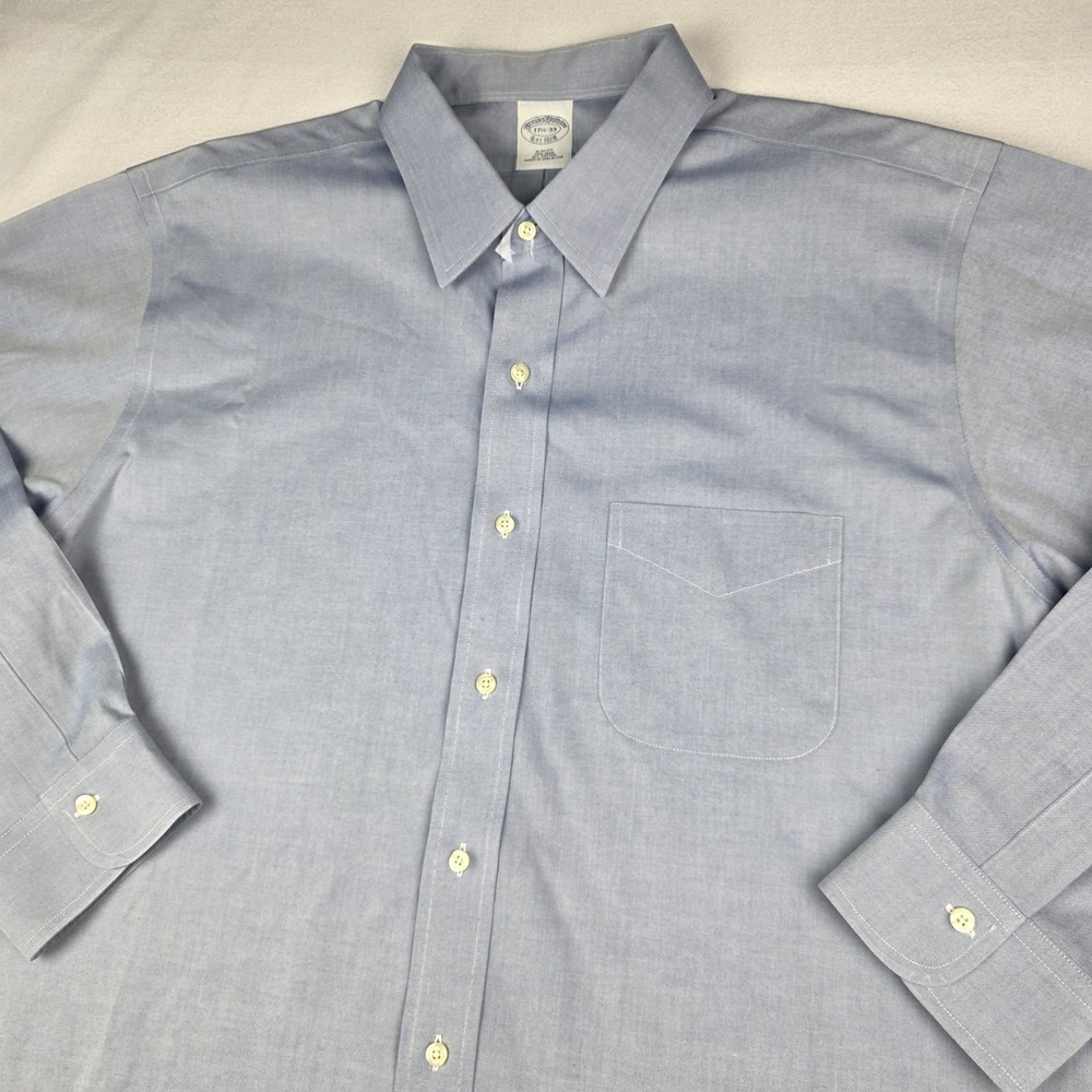 Brooks Brothers 1818 Mens Dress Shirt 17-33 Blue Slim Fit Non-Iron All Cotton - Picture 1 of 10
